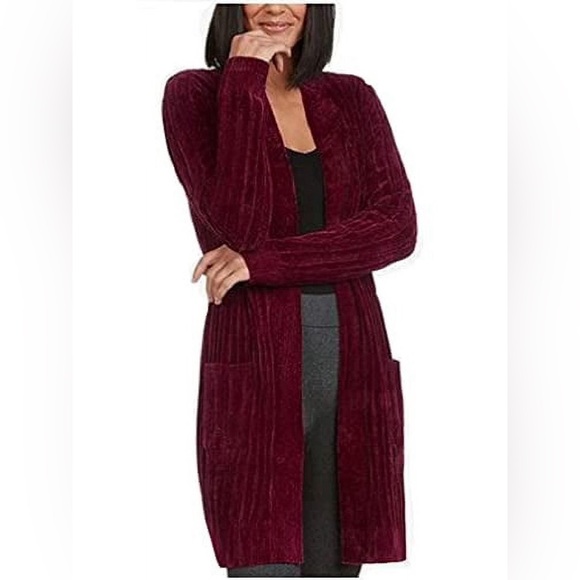 Matty M Sweaters - NWT Matty M Long Open Front Cardigan XXL Wine Red Soft Knit Pockets